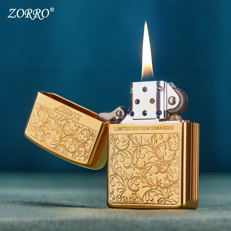 Zorro Authentic Fashion Z92067 Color Separation Tangcao IP Gold Kerosene Lighter Gift Collection Face-Saving Windproof