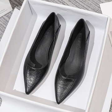平底鞋女黑色软皮尖头久站不累女鞋舒适银行酒店职业装上班工作鞋