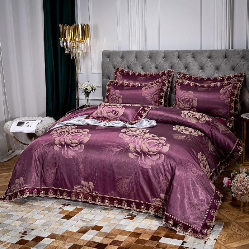 Simple Pure Cotton Brushed Four-Piece Set Thickened Bed Sheet Quilt Cover Rano Lace Four-Piece Bedding Set