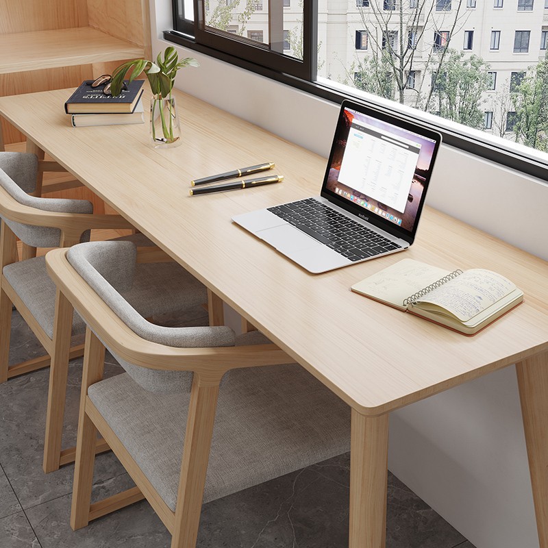 北欧实木书桌电脑桌家用靠墙长条桌客厅双人儿童写字台学习吧台桌