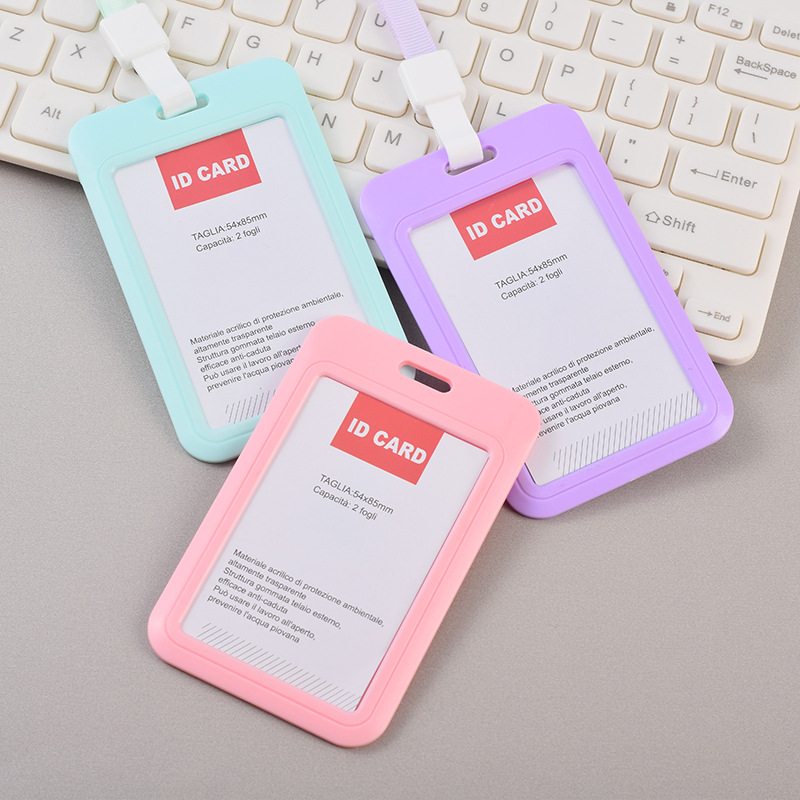 Macaron Color Abs Student Card Access Control Badge Waterproof Bus Pass Id Card Holder Trade Fair Lanyard Work Card