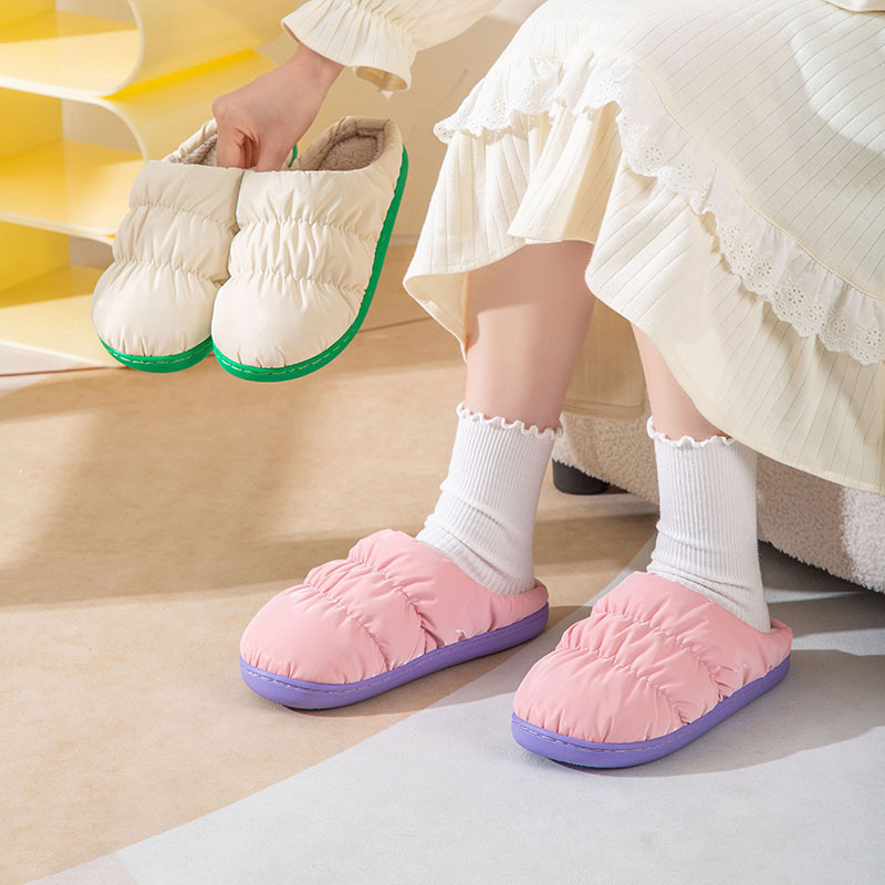 蚂蚁之恋冬季新品三拼配色简约舒适情侣男女居家室内外穿棉拖鞋