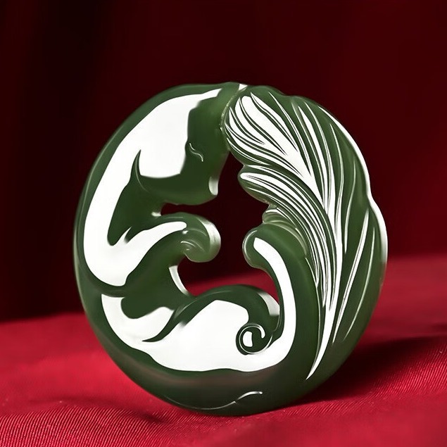 天然和田玉狐狸吊坠湖水绿玉石九尾狐挂件男女款姻缘桃花玉坠玉佩