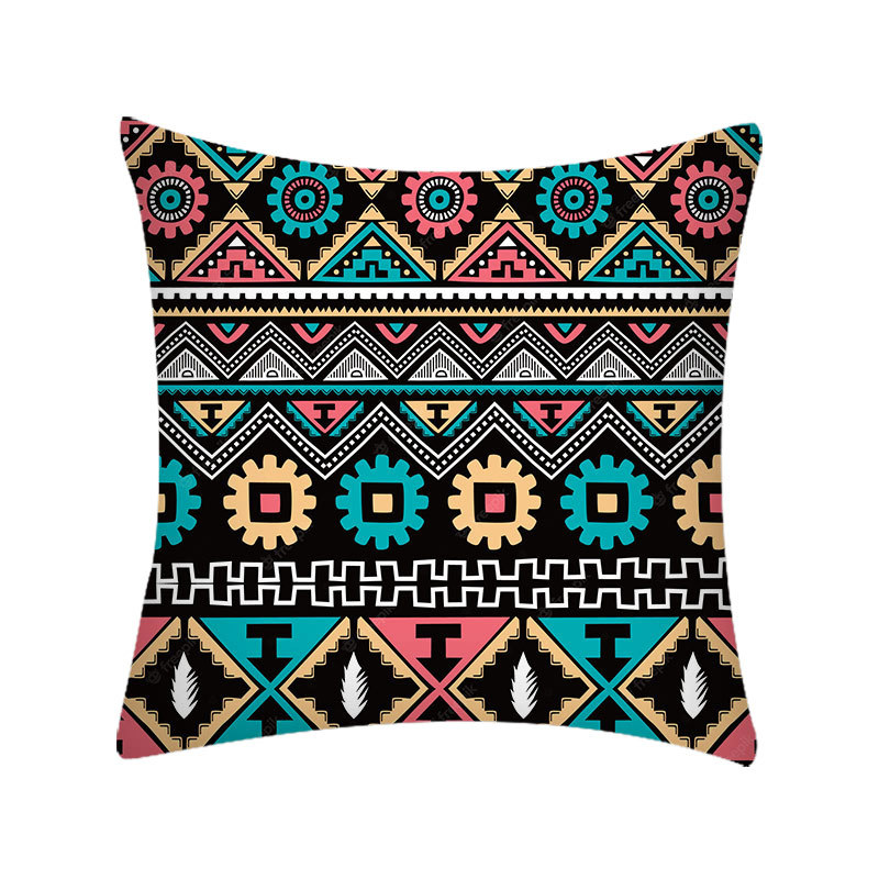 Cross-Border Hot Selling Bohemian Colorful Geometric Peach Skin Fabric Pillow Cover Retro Ethnic Style Throw Pillowcase Cushion