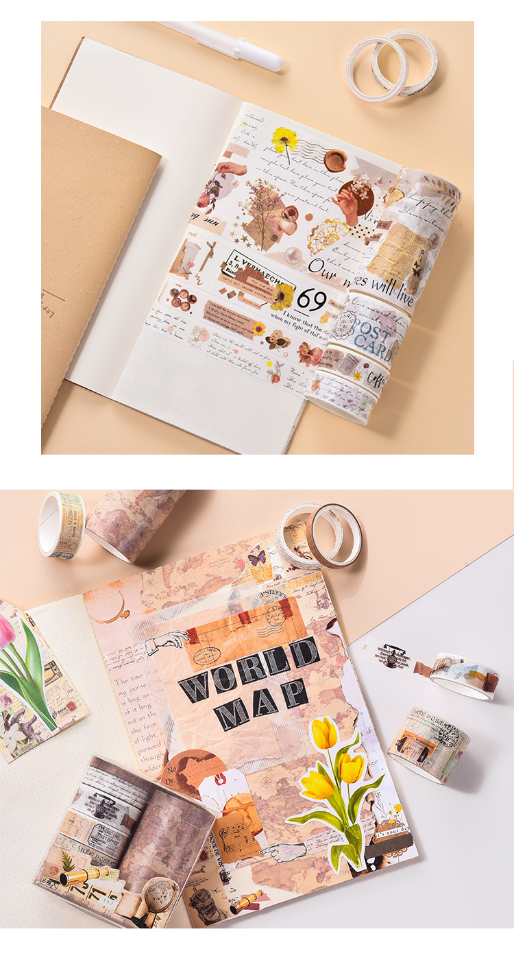 儒谷和纸胶带套装 半寸时光系列 创意复古手帐diy装饰拼贴画6卷入