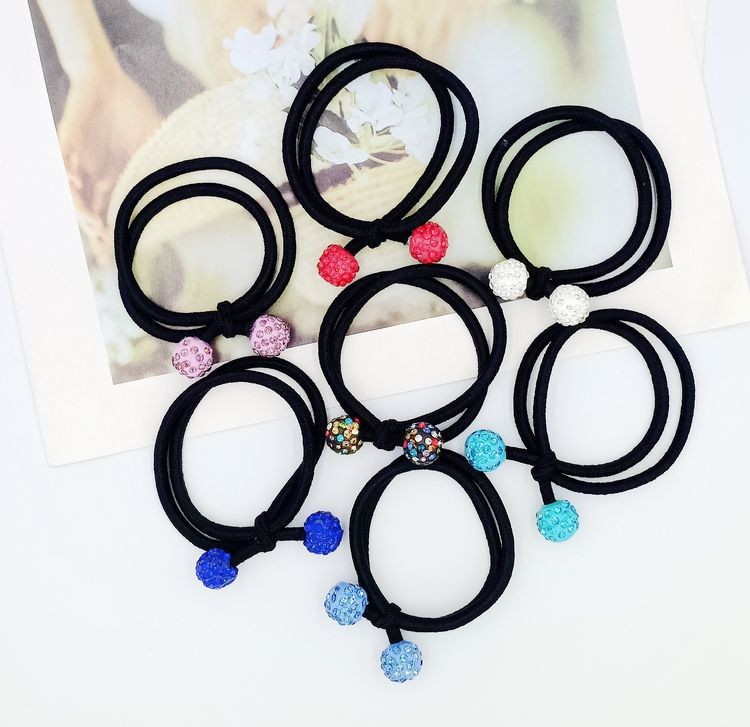korean style diamond ball knotted hair band hair rope tie hair rubber band leather cover yiwu small jewelry 2 yuan shop stall rhinestone grass