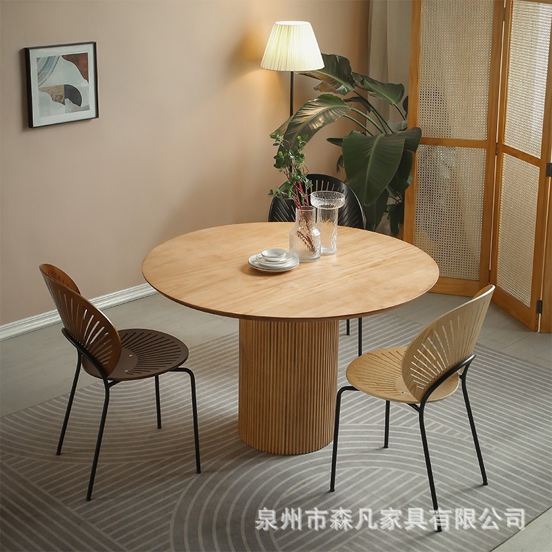 北欧轻奢餐桌椅组合圆桌现代简约实木大圆桌子家用客厅休闲饭桌