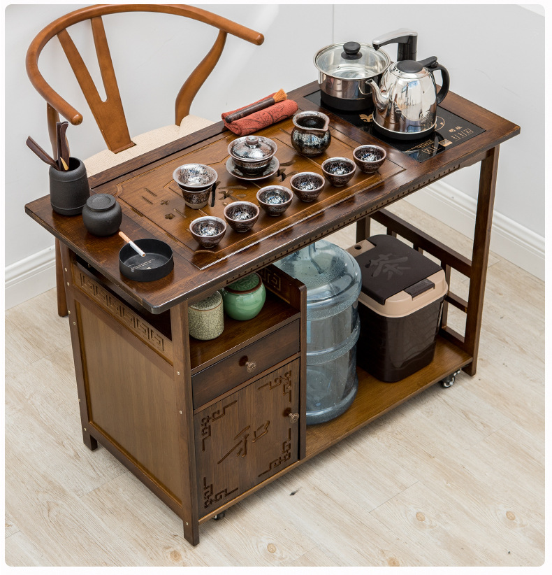 实木小型茶几家用茶台阳台移动泡茶桌沙发边几带抽屉茶车茶具迷