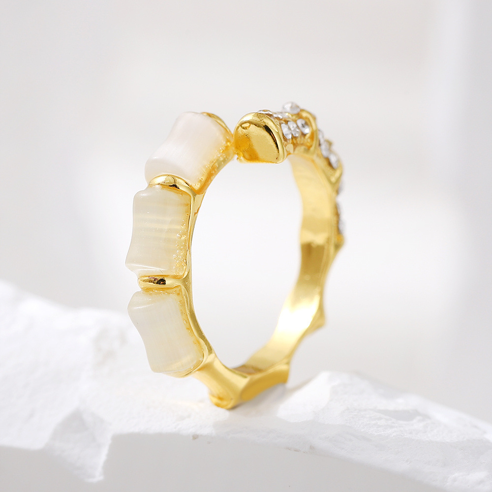 跨境新品欧美合金步步高竹节戒指饰品女猫眼石镶钻开口可调节指环-阿