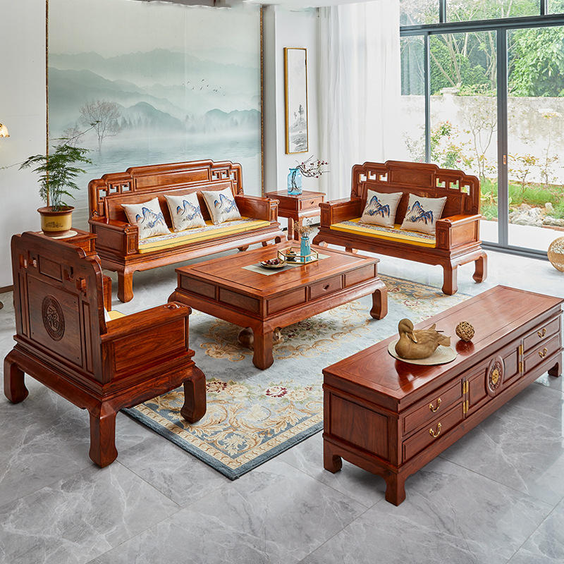 江门新会红木家具沙发非洲花梨木客厅组合紫檀国色天香实木新中式