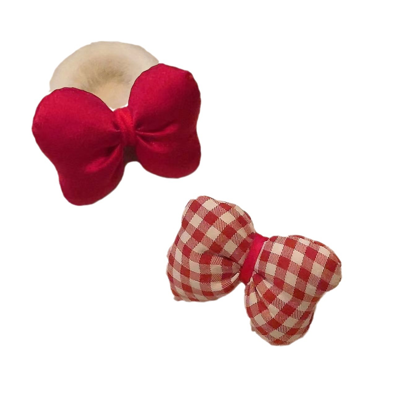 Sweet Girl Red Plaid Bow Hair Rope Girl Plush Hair Ring Headband Hair Band Bun Hair Ornament