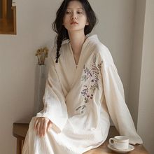 新款长袖睡袍高级感女士睡衣秋季日系印花和服V领浴袍舒适家居服