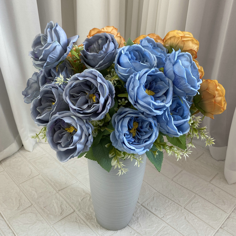 Brushed Cloth 7-Head Austin Rose Wedding Hotel Decoration, Bunch of Fake Flowers Artificial Rose Bouquet Wholesale