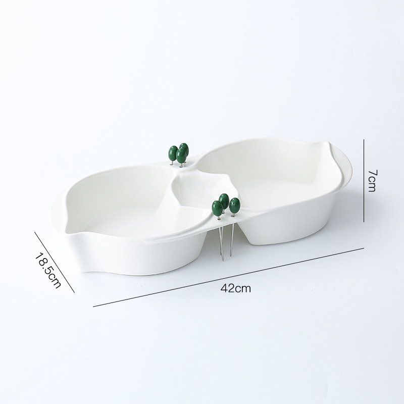 Creative Leaf-Shaped Ceramic Compartment Fruit Plate Living Room Snack Fruit Plate Commercial Multi-Grid Plate Fruit Platter