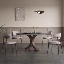 小户型家用现代简约白蜡木带转盘岩板餐桌实木餐桌实木圆餐桌