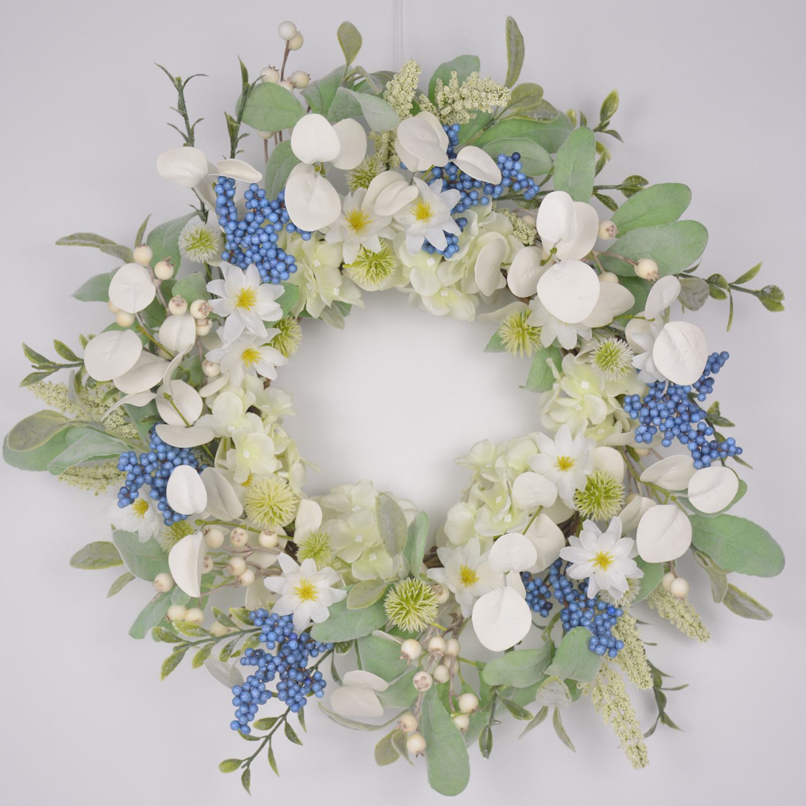 仿真春季花环 仿真浆果绣球雏菊花环 跨境外贸货源家居装饰批发