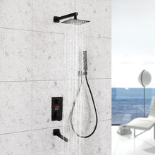 跨境全铜智能LED数显控温花洒套装三功能暗装入墙增压雨淋浴全套