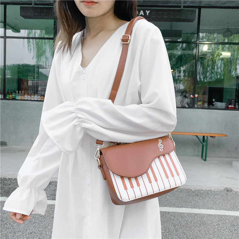 Spring/Summer 2021 Fashion Color Contrast Embroidered Small Square Bag All-Matching Girlish Sweet Personality Piano Note Small Shoulder Bag Women's Bag