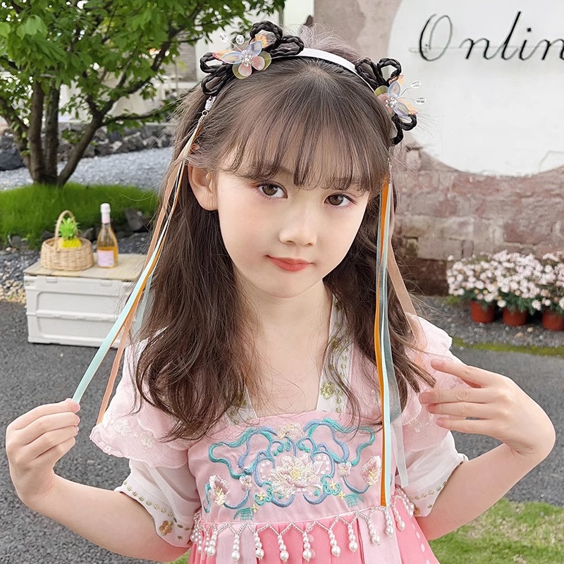 Children's Han Chinese Costume Hairband Decoration Girls' Ancient Style False Braids Headband Baby Chinese Style Tassel Hairpin Girl's Hair Accessories