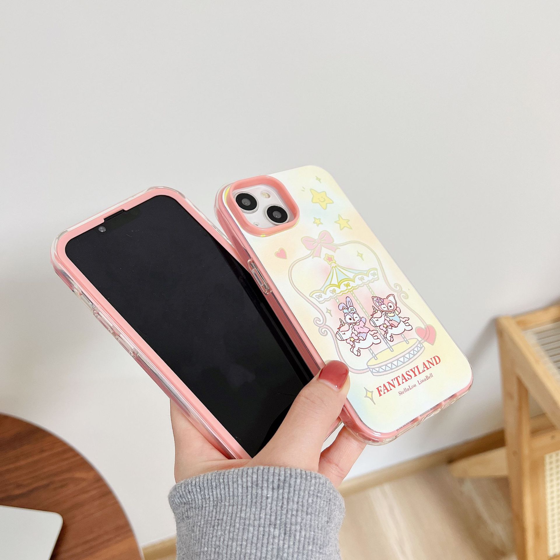 旋转木马玲娜贝儿镭射幻彩纱iphone15promax苹果手机壳潮流14防摔