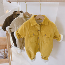 韩版男女宝宝冬装新款连体衣 洋气灯芯绒加厚保暖婴儿爬服外出服
