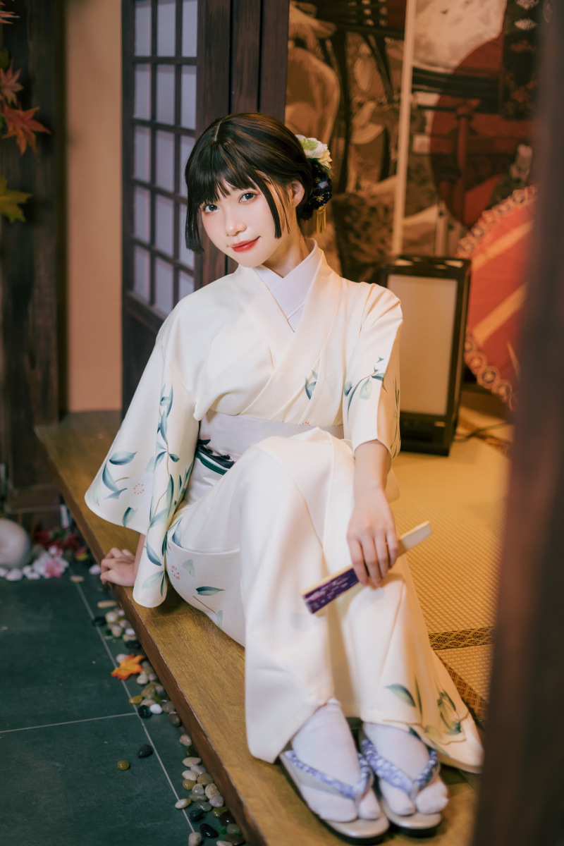 和风樱之美白梨花传统改良变穿版140衣长和服正装日式写真体验