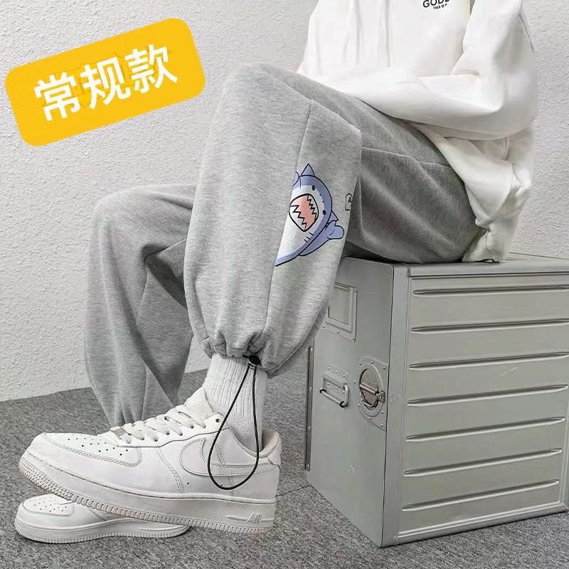 Korean Style Sweatpants Men's Spring and Autumn Cartoon Printed Drawstring Sports Pants All-Matching Casual Pants Trendy Ankle Length Pants Ankle Banded Pants