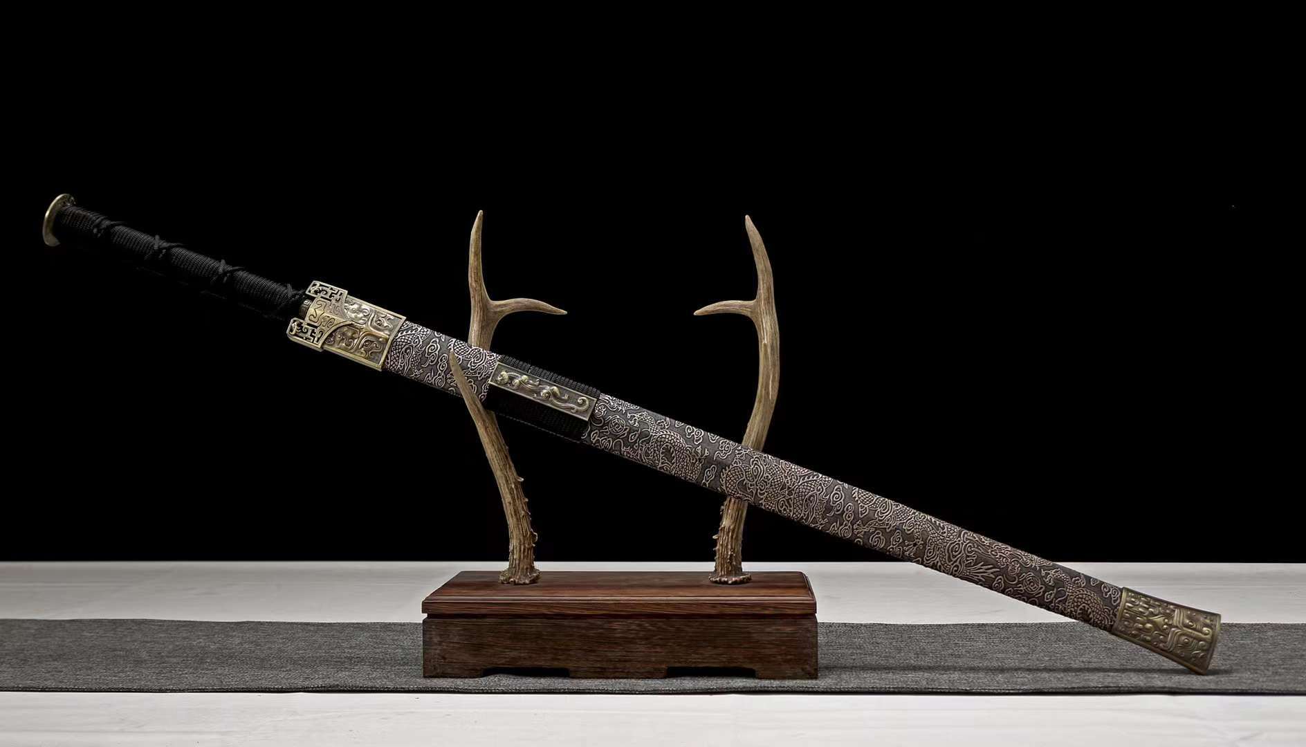 龙泉市刀剑复古摆设碳钢锻打车载一体长剑硬剑汉剑冷兵器未开刃