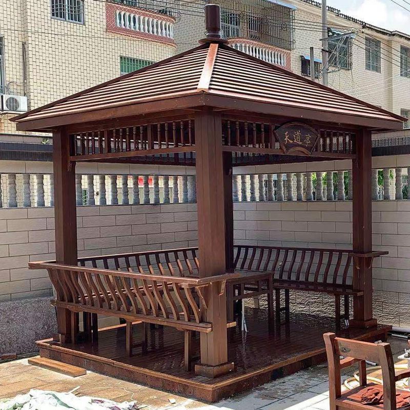 仿古建四角凉亭 新中式实木防腐木别墅花园室外露台户外庭院亭子