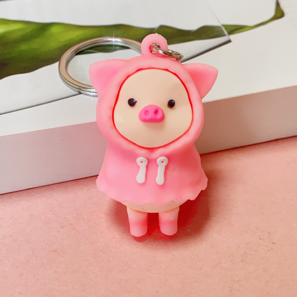 5186# Creative Soft Rubber Raincoat Pig Doll Keychain Trendy Cool Pig Doll Pendant Activity Small Gift Wholesale