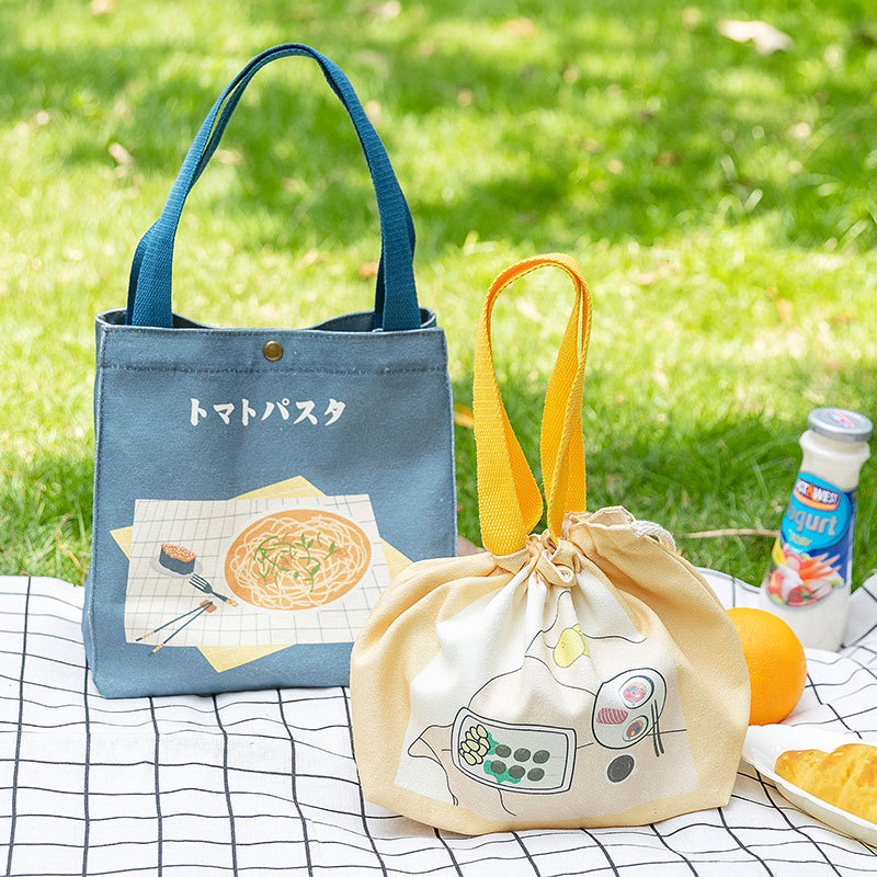 New Canvas Portable Lunch Bag Lunch Box Bag Japanese Cartoon Outdoor Portable Picnic Bag with Rice Insulated Bag