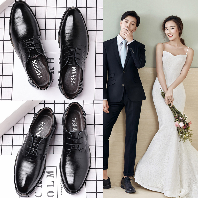 2024新郎拍婚纱照结婚礼鞋韩版春季英伦商务休闲皮鞋男士西装伴郎