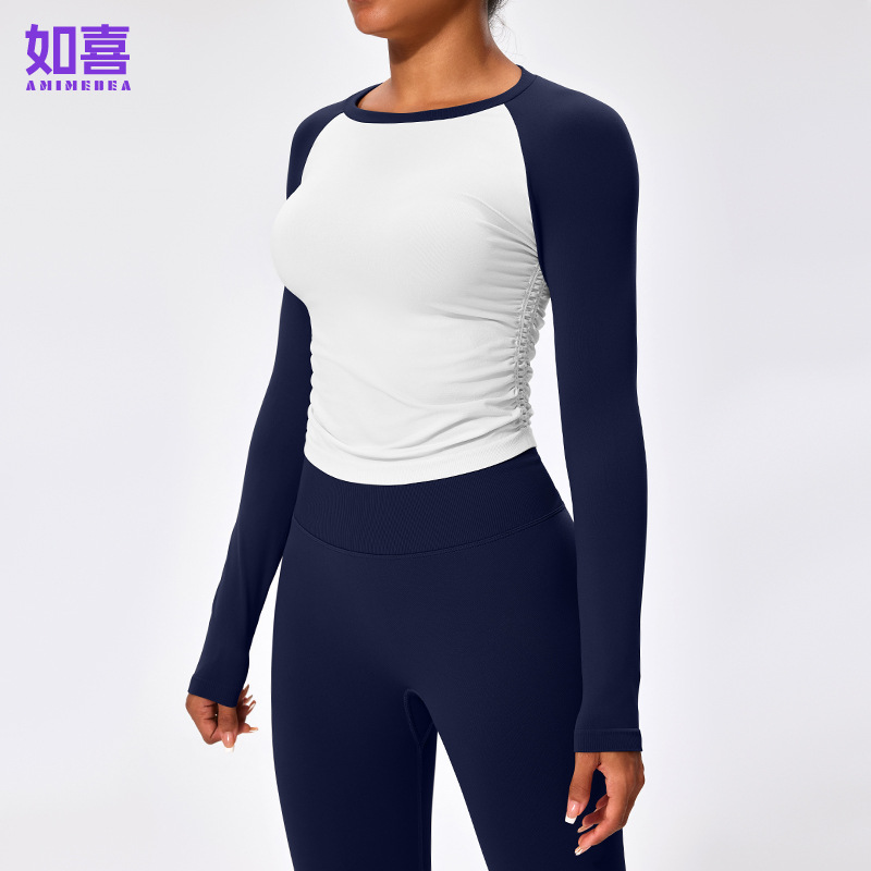 2024 autumn and winter new skinny yoga clothes top seamless nude feel elastic running workout clothes women's long sleeve