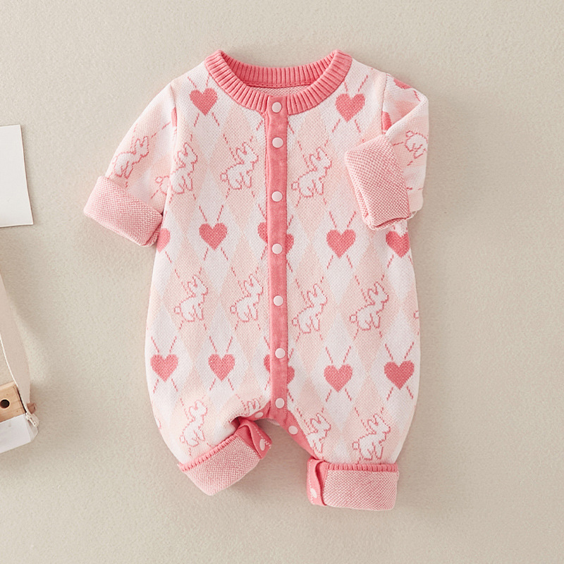 Baby Jumpsuit Full Body Knitted Jacquard Baby Girl Super Cute Romper Newborn Long Sleeve Outing Jumpsuit Baby Clothes
