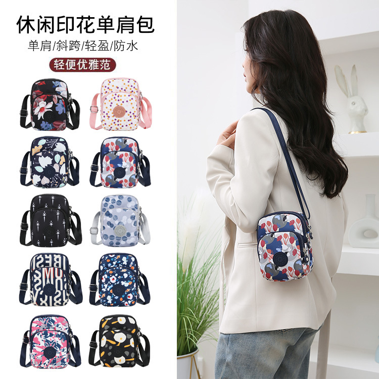 2023 Women's Shoulder Bag New Portable Mobile Phone Coin Purse Oxford Cloth Ethnic Style Flowers Print Crossbody Pouch