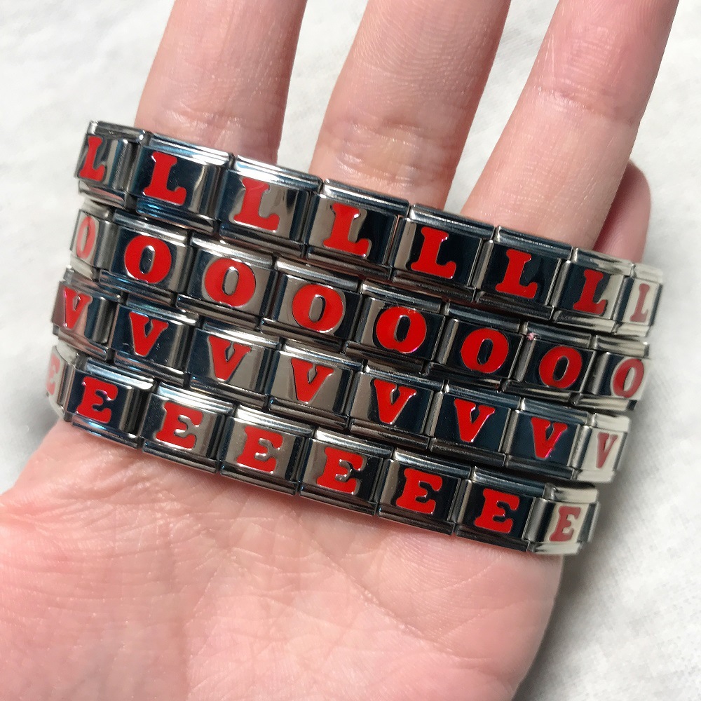 新款钛钢红色英文字母DIY意大利模块手链 Italian charm bracelet