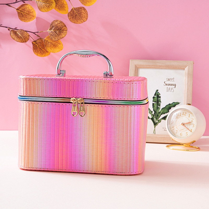 Makeup Artist Professional Portable Cosmetic Case Cosmetic Box Large Capacity Portable Cosmetic Storage Box Pu Magic Color Gradient Portable Cosmetic Bag