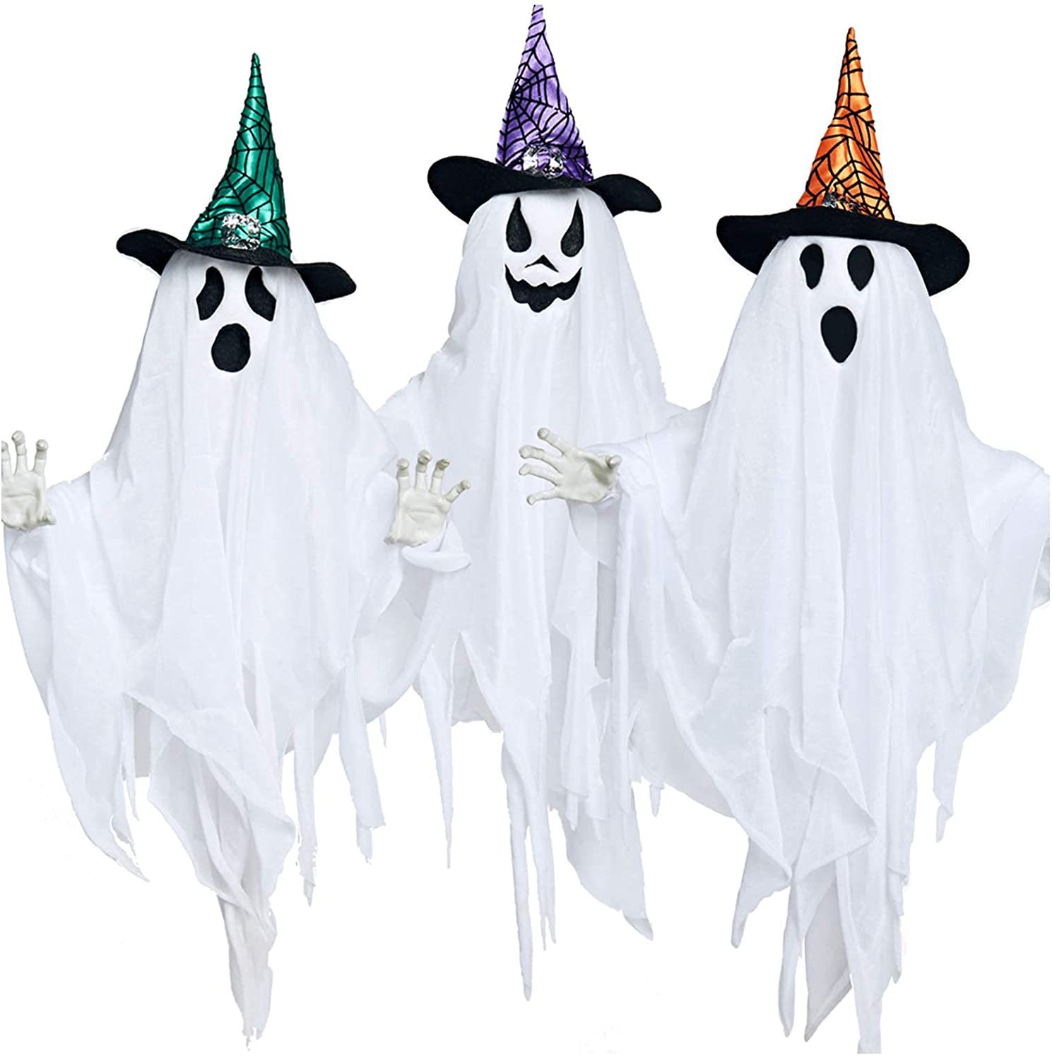 万圣节白色吊鬼带帽子可爱幽灵鬼小吊鬼恐怖氛围布置鬼屋幽灵巫师