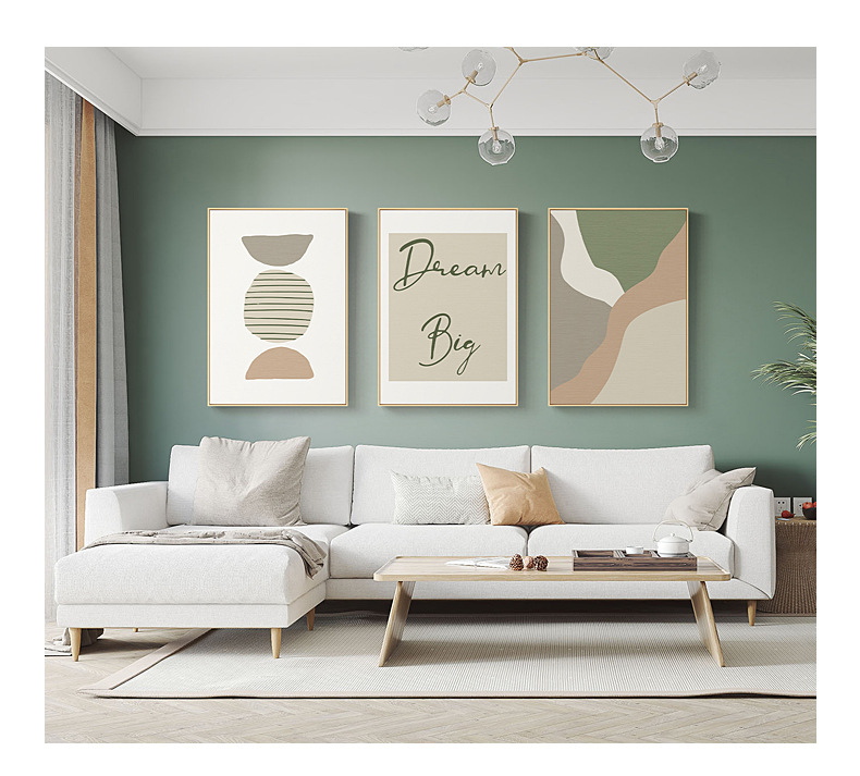 北欧原木风客厅装饰画绿色清新抽象壁画小花草地沙发背景墙挂画