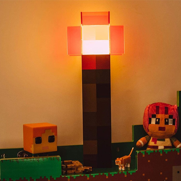 My World Torch Small Night Lamp Torch Miner's Lamp Color Changing Bottle Weapon Sword Pickaxe Bow and Arrow Toy Atmosphere Decoration Night Light