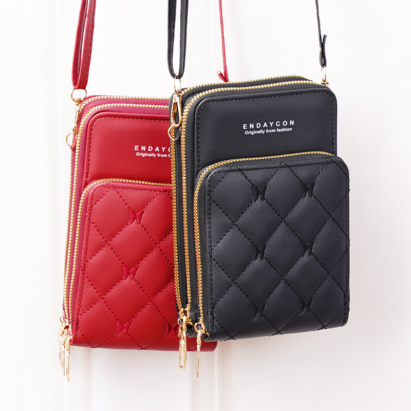 New Mobile Phone Bag Women's Korean-Style Fashionable Multi-Functional Mini Crossbody Shoulder Bag Three-Layer Zipper Solid Color Simple Wallet