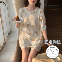 【D】 熊蕉蕉夏季新品卡通印花短袖短裤女睡衣休闲宽松舒适家居服