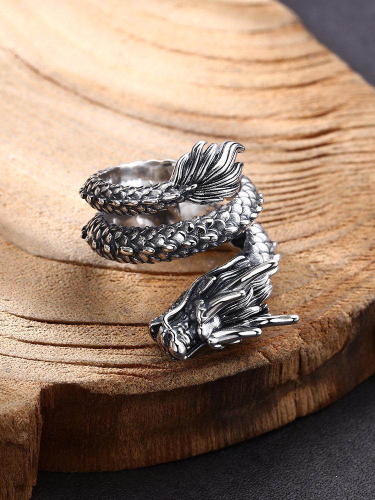 批发925纯银戒指 精工霸气龙戒指 指环开口泰银复古潮流个性饰品