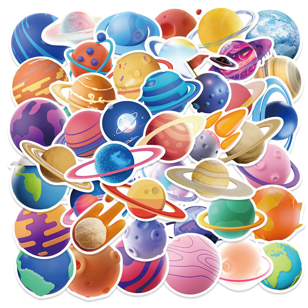 50张卡通星球小行星涂鸦贴纸窗户墙面水杯拉杆箱不干胶学校奖励贴