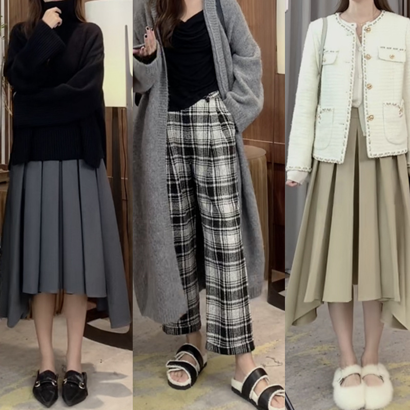 anna uptown funk~复古风琴百褶半身裙 格纹西装裤女春秋 娜安家