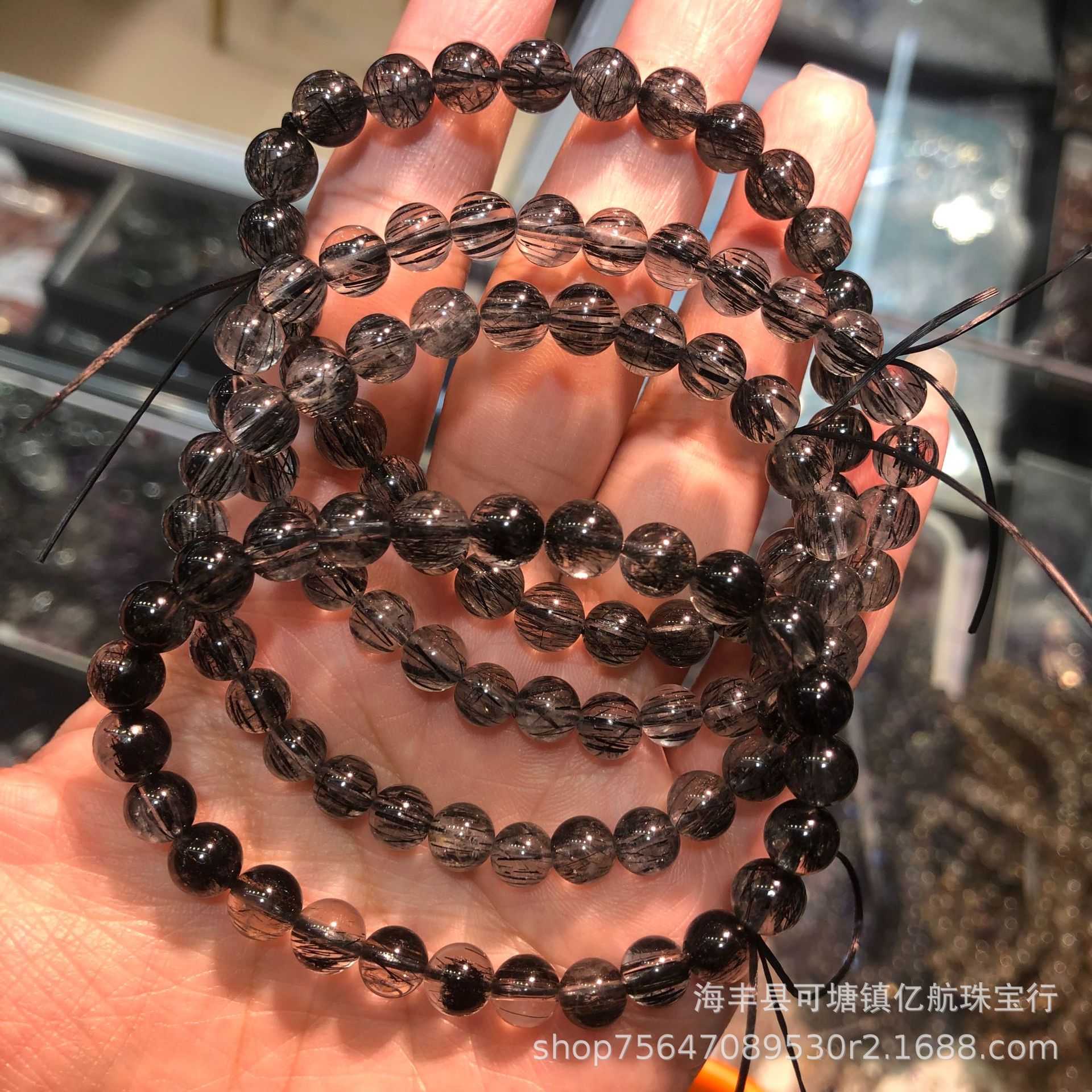 天然黑发晶手串能量石发丝多顺发满发黑发晶手链高性价比黑发批发