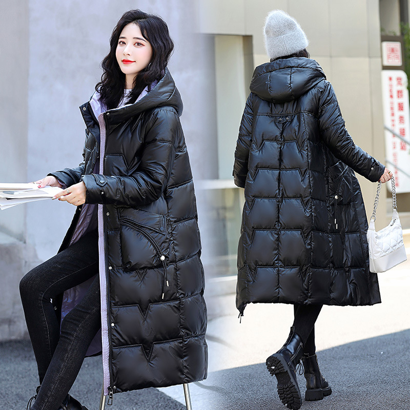 冬季棉服外套女韩版中长款宽松连帽时尚气质休闲过膝棉衣外套潮