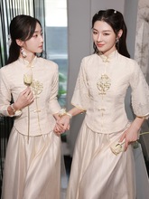 中式香槟色伴娘服新款旗袍姐妹团显瘦秀禾礼服风复古批发