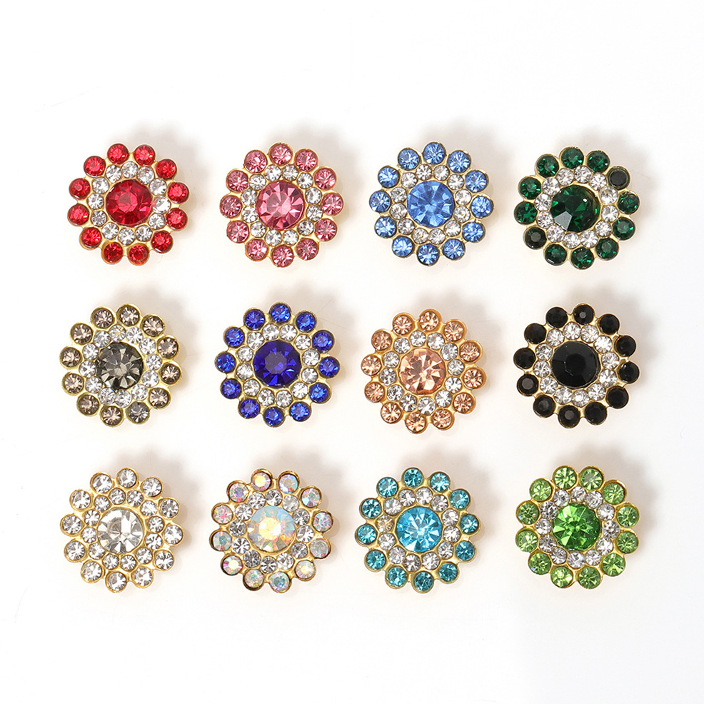 Diamond Flower Plum Blossom Diamond Diamond Flower round Flower Disk Drill Buckle Multi-Color Flower Bead round DIY Hair Accessories Color Double-Layer Flower Rhinestone