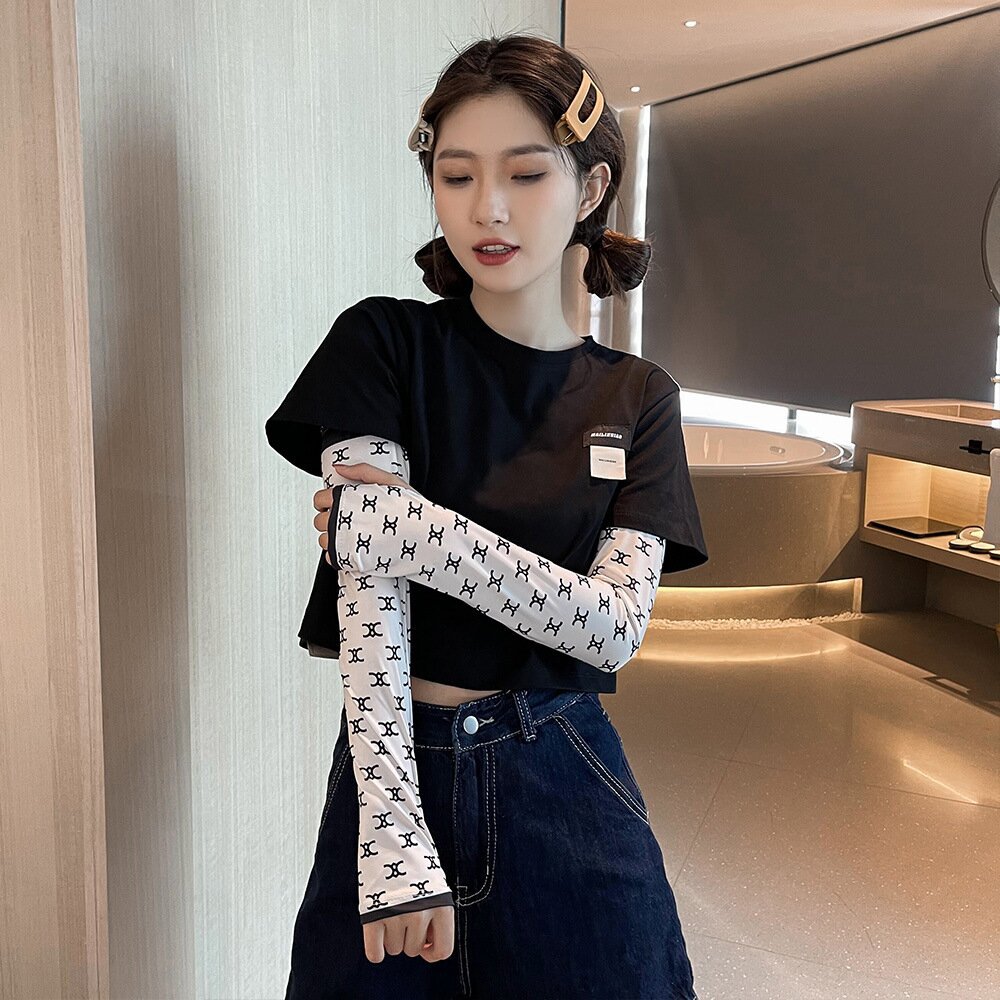 小清新宽松冰袖女士夏季防紫外线显瘦冰丝袖套加长大码防晒灯笼袖